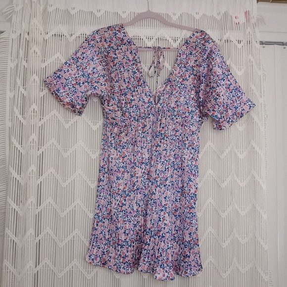 EUC Lulu's Blush Pink Floral Print Satin Babydoll Dress - Picture 3 of 9